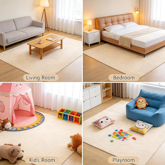 5x7 Geometric Solid Beige Area Rug – Washable, Durable Non-Slip Indoor Carpet - Image 4