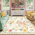 RELEANY Floral Square 8ft Area Rugs Washable Print Boho Cute Carpet Non Slip by RELEANY