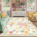 RELEANY Floral Square 8ft Area Rugs Washable Print Boho Cute Carpet Non Slip by RELEANY