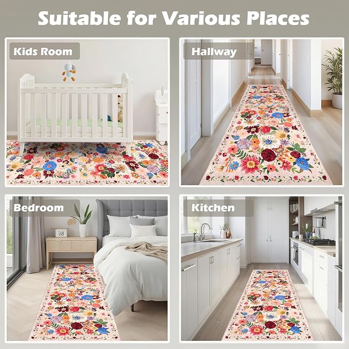 Blush Runner Rug for Hallways Kitchen 2x8, Non Slip Washable Rugs - Image 3