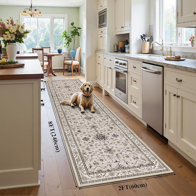 HEBE Washable Hallway Runner Rug 2'x 8' Non Slip Kitchen Rugs Runner, Low Pile - Image 2