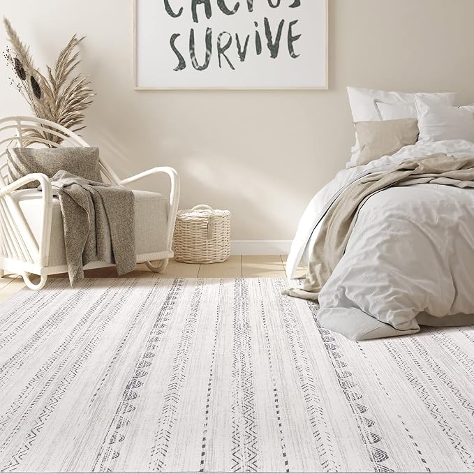 Nakagishi Area Rugs 9x12 Living Room: Washable Boho Large Neutral Modern Soft - Image 6