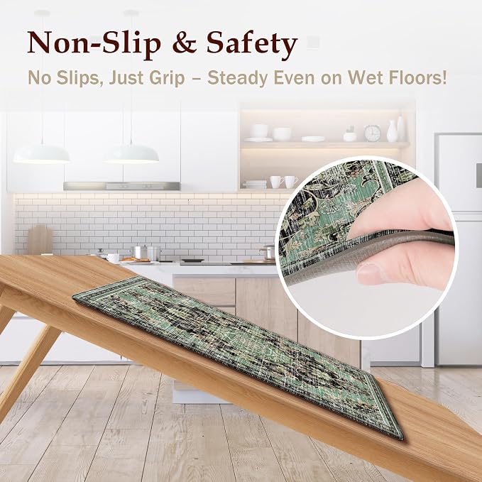 Boho Kitchen Mats for Floor 2 Piece Set Anti Fatigue Cushioned PVC Kitchen Rugs - Image 4