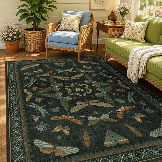 Dark Green Area Rugs 5x7 for Living Room by HazoHaus
