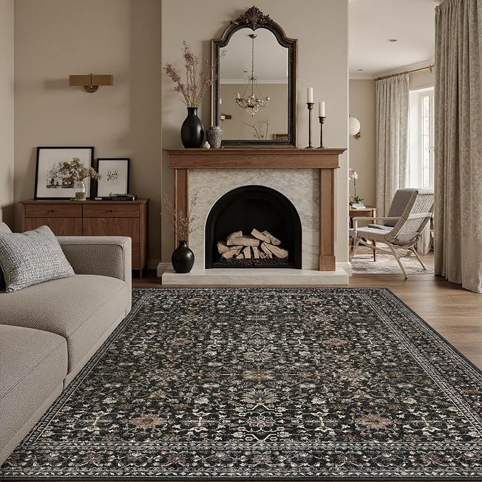 DCX Black 8x10 Rug, Kid & Pet Friendly by DCXWashableRug