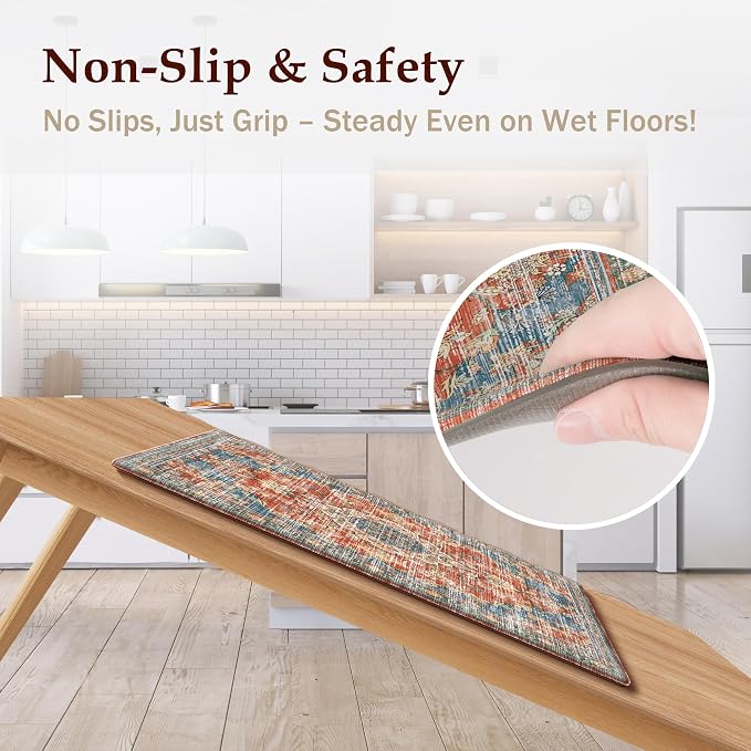 Boho Kitchen Mats for Floor 2 Piece Set Anti Fatigue Cushioned PVC Kitchen Rugs - Image 4