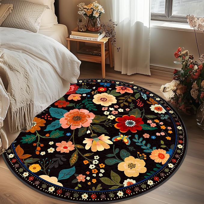 RELEANY Floral 8ft Area Rugs Washable Print Boho Cute Carpet Non Slip Flower - Image 2