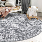 KILOCOCO Area Rug 5ft Round Living Room Rug Washable Printed Vintage Floral - Image 2
