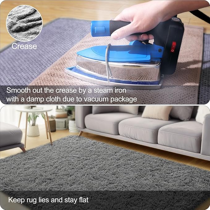qulint 4x6 Bedroom Area Rug, Soft Fluffy Dark Grey Rug - Image 5