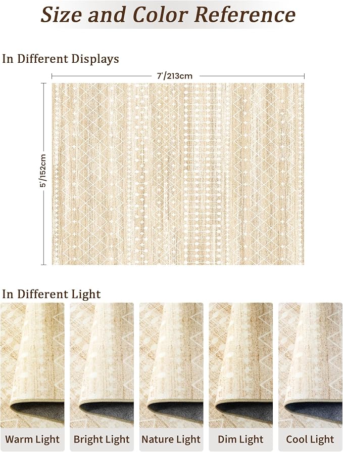 Miukiki 5x7 Area Rug for Living Room Moroccan Washable Rugs Non Slip Indoor - Image 2
