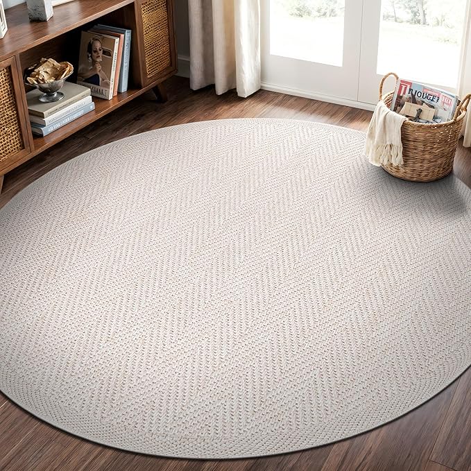 CAMILSON Easy Jute Round Rug 4ft Indoor Outdoor Off-White Color Fiber Area Rugs by CAMILSONIndoorOutdoorAreaRugs
