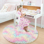 Amdrebio Rainbow Fluffy Round Rug 4Ft Kids Rugs - Image 8