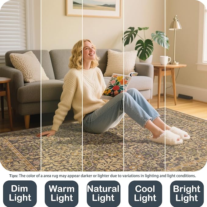 5x7 Washable Area Rugs for Living Room, Stain Resistant Vintage Rugs for Dining - Image 6