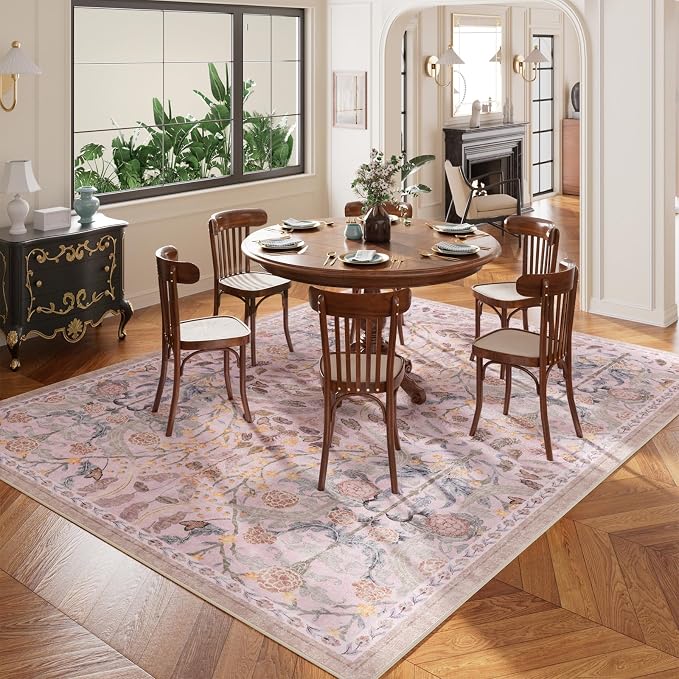 AMTOVO 6x9 Washable Area Rugs for Living Room, Non-Slip Colorful Floral rug - Image 3