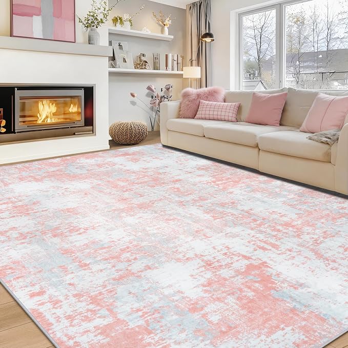 Pink Rug Carpet 8x10 Area Rugs for Bedroom Girls: Washable Modern Rug for by Aelenmu