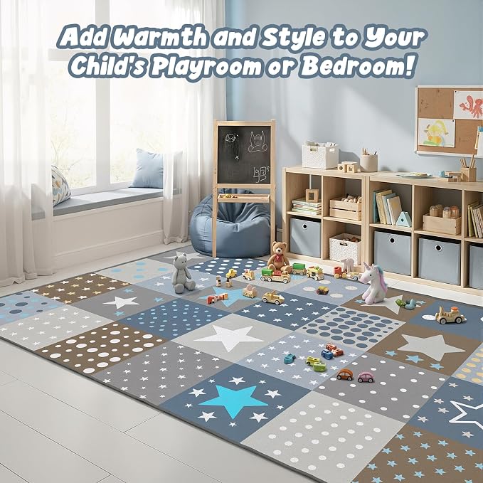 Preschool Classroom Rug 5x7, Star Print Low Pile Kids Area Rug - Image 2