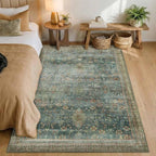 Latte&Fog 4x6 Rug for Living Room, Vintage Green Washable Area Rug, Boho Floral by LatteFog
