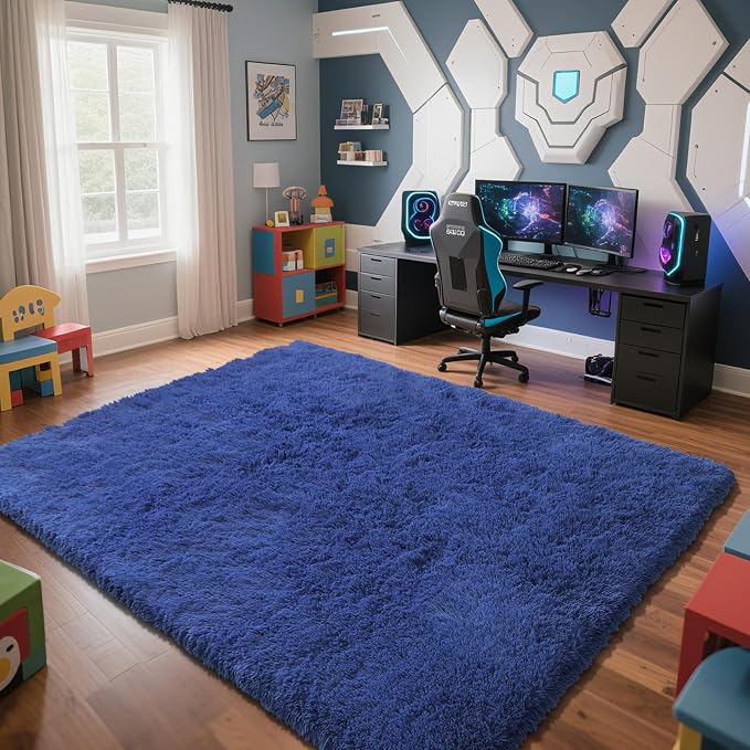 Blue Fluffy Rug Shag Area Rug, 6x9 Area Rugs by Yongyangjuxi
