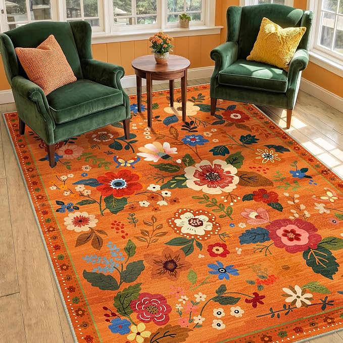 RELEANY Floral 3x5 Area Rugs Washable Print Boho Cute Carpet Non Slip Flower - Image 2