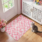Terrug Pink Checkered Rug for Entryway, 2x3 Small Area Rugs Washable by TerrugHomeDecor