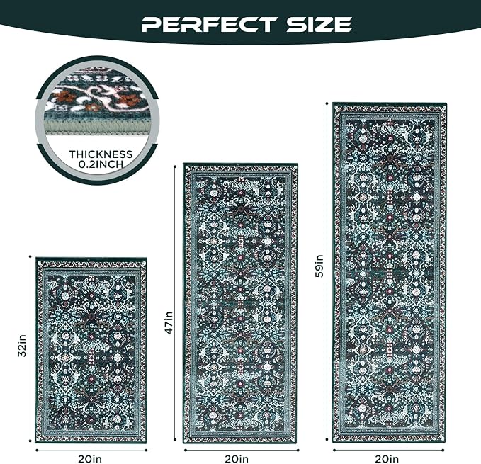 Sofort Kitchen Rugs Set of 3, Botanical Non Slip Washable Kitchen Mats - Image 2