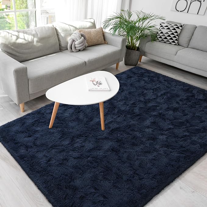 BENRON Navy Blue Fluffy Rugs for Living Room Bedroom 4x6, Soft Plush Fuzzy by BENRON