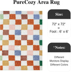 PureCozy Checkered Rug 6x6 for Living Room, Modern Neutral Shag Rug Washable - Image 3