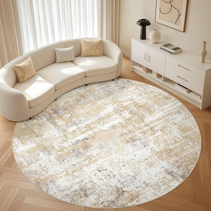 Round Rug Living Room Rugs: 10x10 Washable Circle Large Abstract Modern Soft by LOONGRUG