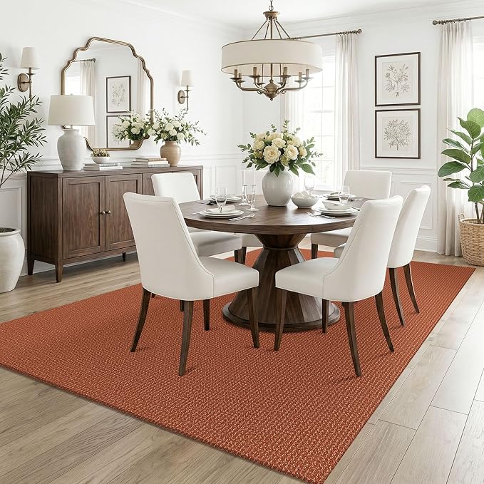 KOZYFLY Orange Washable 5x7 Living Room Rug, Non Slip Woven Area Rugs, Braided - Image 2