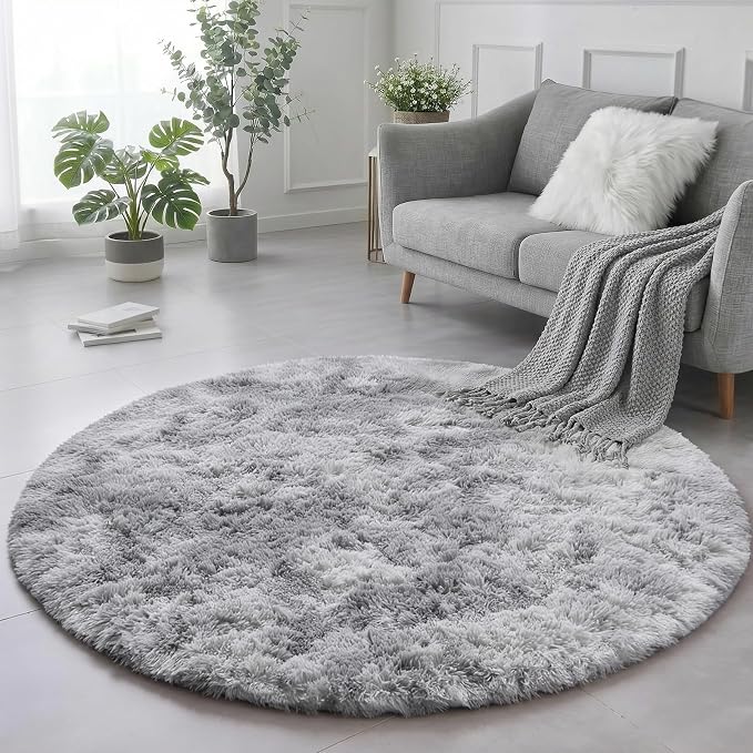 Amdrebio Tie-Dyed Light Grey Round Area Rugs - Image 4