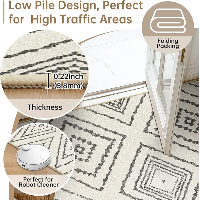 BESTSWEETIE Area Rug 2x6 Rug Machine Washable Non-Slip Low Pile Print Pattern - Image 3