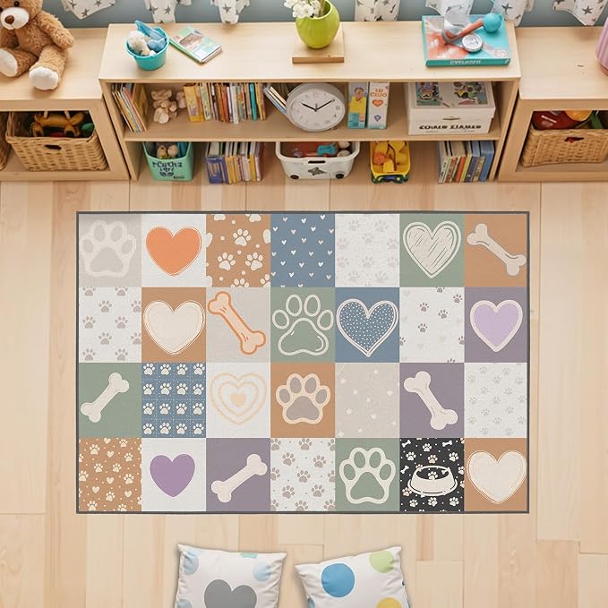 Preschool Classroom Rug 5x7, Paw Print Low Pile Kids Area Rug by Unknown