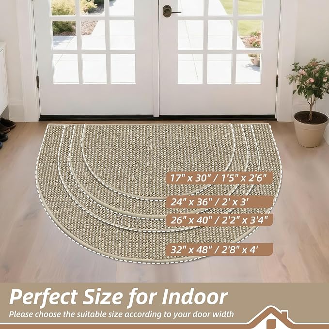 BEQHAUSE Dirt Trapper Door Mat 24" x 36" Half Circle Non-Slip Washable Doormats - Image 2