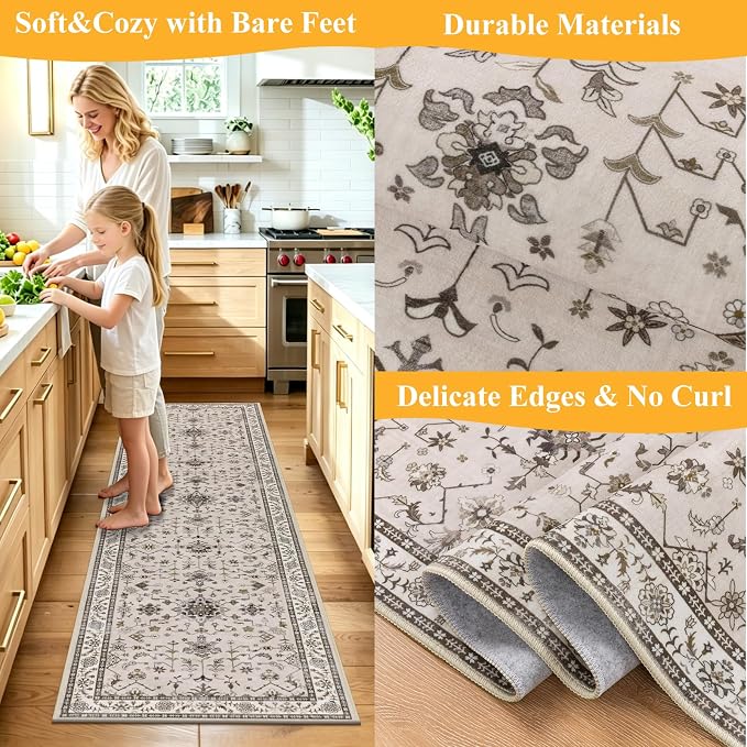 HEBE Washable Hallway Runner Rug 2'x 8' Non Slip Kitchen Rugs Runner, Low Pile - Image 5