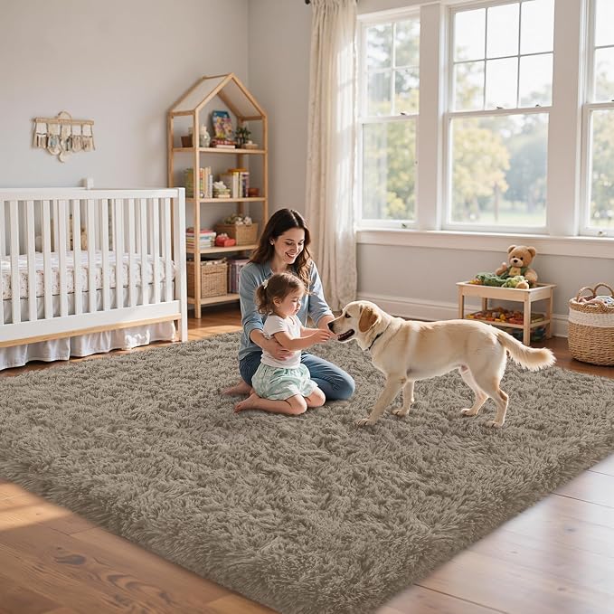 4x6 Area Rug for Living Room:Ultra Soft Fluffy Shag Grey Camel Rugs, Large - Image 9