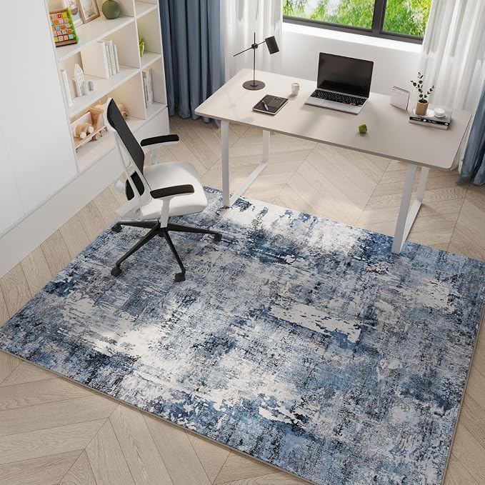 Rugcomf 4x6 Rug Washable Boho Soft Area Rug Abstract Pattern Non-Slip Faux Wool - Image 2