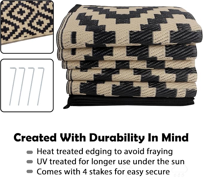 SAND MINE Waterproof Outdoor Rug 8x10 ft, Plastic Reversible Rug, Modern Area - Image 4