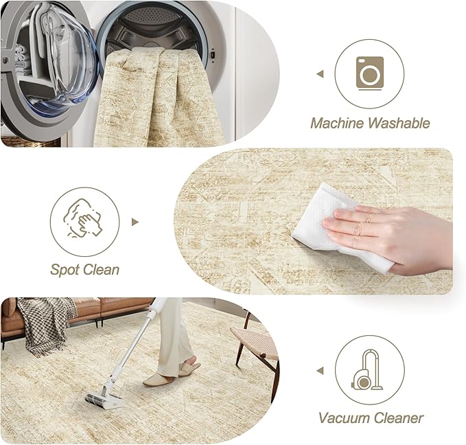 Soalmost 6x9 Area Rug for Living Room Floral Washable Non-Slip Modern Rugs for - Image 4