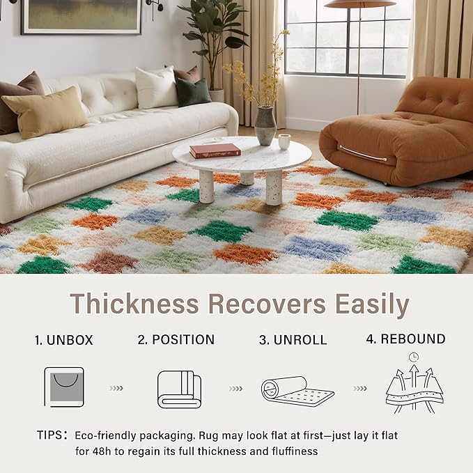 PureCozy Checkered Rug 6x9 for Living Room, Modern Neutral Shag Rug Washable - Image 6