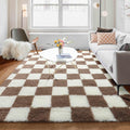 KICMOR Living Room Rug 5x8 Brown and Cream White, Large Fluffy Shag Fuzzy by KICMOR