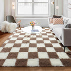 KICMOR Living Room Rug 5x8 Brown and Cream White, Large Fluffy Shag Fuzzy by KICMOR
