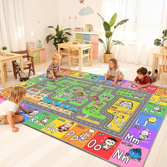 Kids Road Rug for Playroom, 5x7 Kids Car Rug Play Mat by Unknown