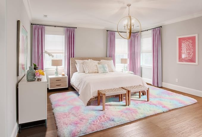 ONASAR Rainbow Area Rugs for Girls Bedroom, 4x6 Fluffy Bedside Colorful Rug - Image 8