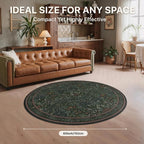 GENIMO Washable 5ft Circle Rug, Vintage Dark Green Floral Round Carpet - Image 6
