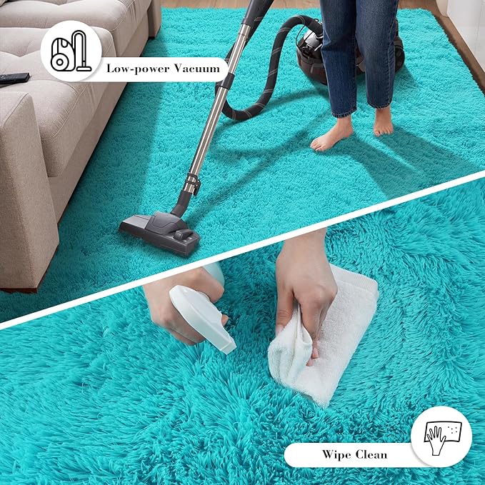 Teal Blue Rug Fluffy Rugs, 3x5 Teal Area Rugs - Image 5