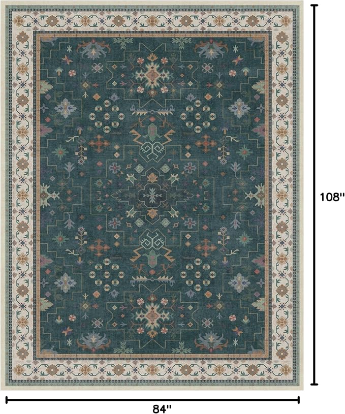 Hazo Haus Vintage Dark Green 7x9 Dining Room Rugs - Image 2