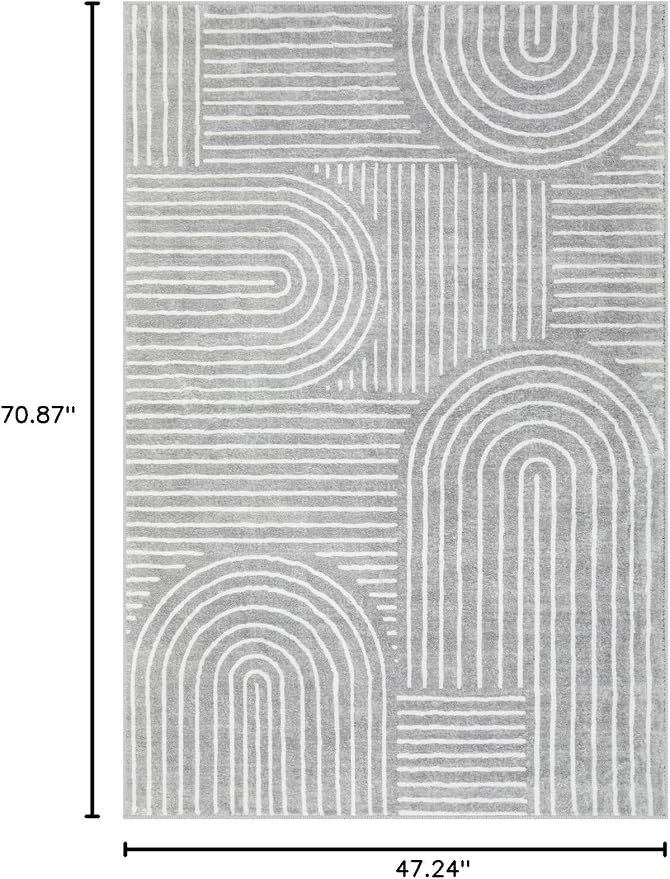 Lahome Abstract Washable Rugs, Soft Area Rugs 4x6 Non-Slip Grey Rug - Image 2