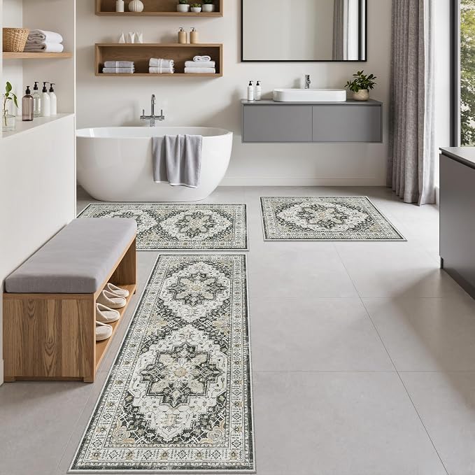 Madane Washable Kitchen Rug Set of 3, Small Area Rug Non-Slip Vintage Entryway - Image 4