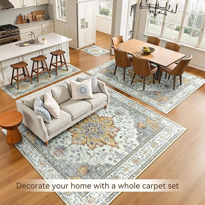 RELEANY Area Rugs 5'x8' Washable Non-Slip, Floral Vintage Distress Medallion - Image 7