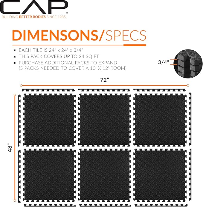 CAP Puzzle Exercise Mats | 3/4” Thick EVA Interlocking Foam Tiles - Image 4